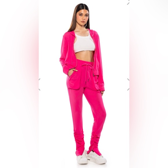 SET - Akira NWT Marlow pink mesh hoodie and jogger set - Picture 1 of 9